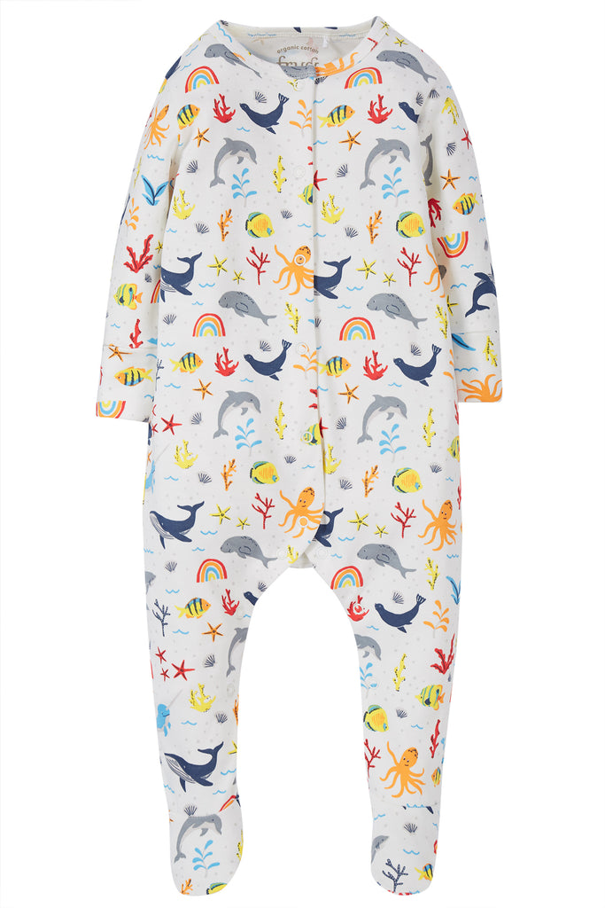 Frugi Lovely Babygrow White Rainbow Sea
