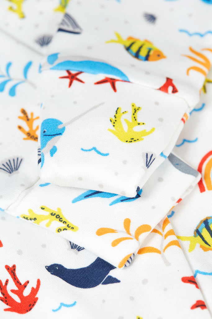 Frugi Lovely Babygrow White Rainbow Sea
