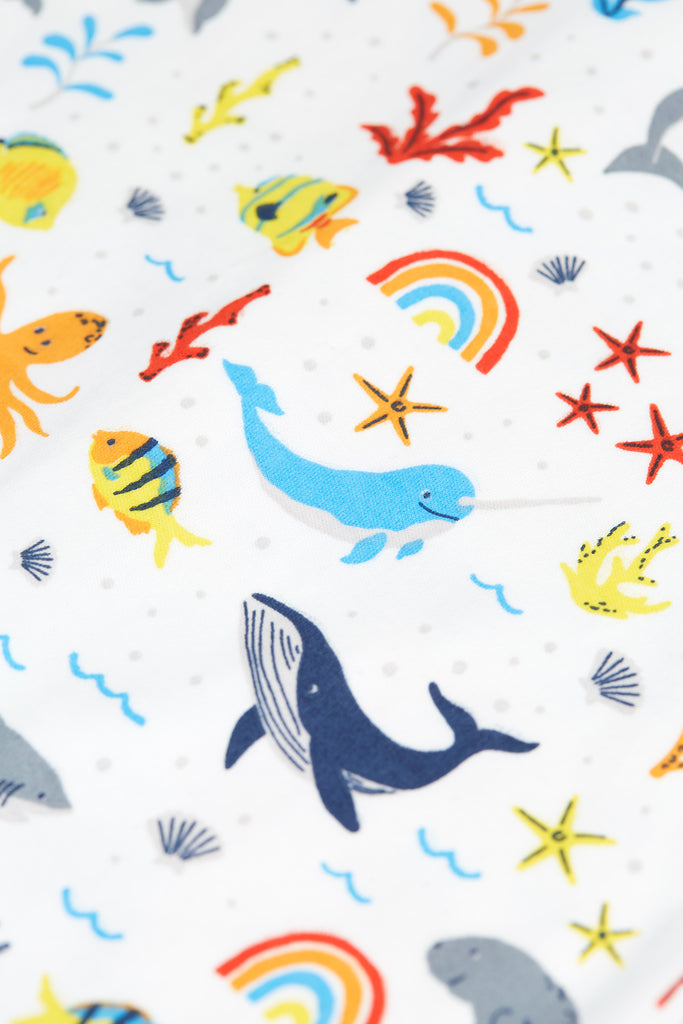 Frugi Lovely Babygrow White Rainbow Sea