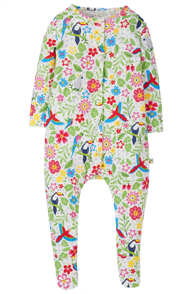 Frugi Lovely Babygrow White Tropical Birds