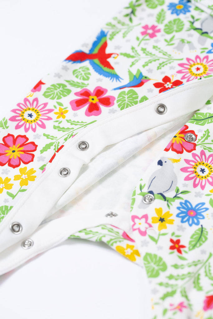 Frugi Lovely Babygrow White Tropical Birds