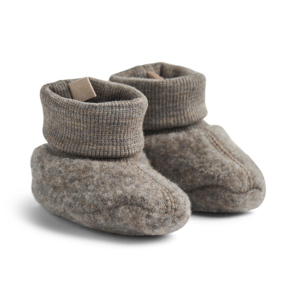 Wheat Wool Fleece Booties Brown