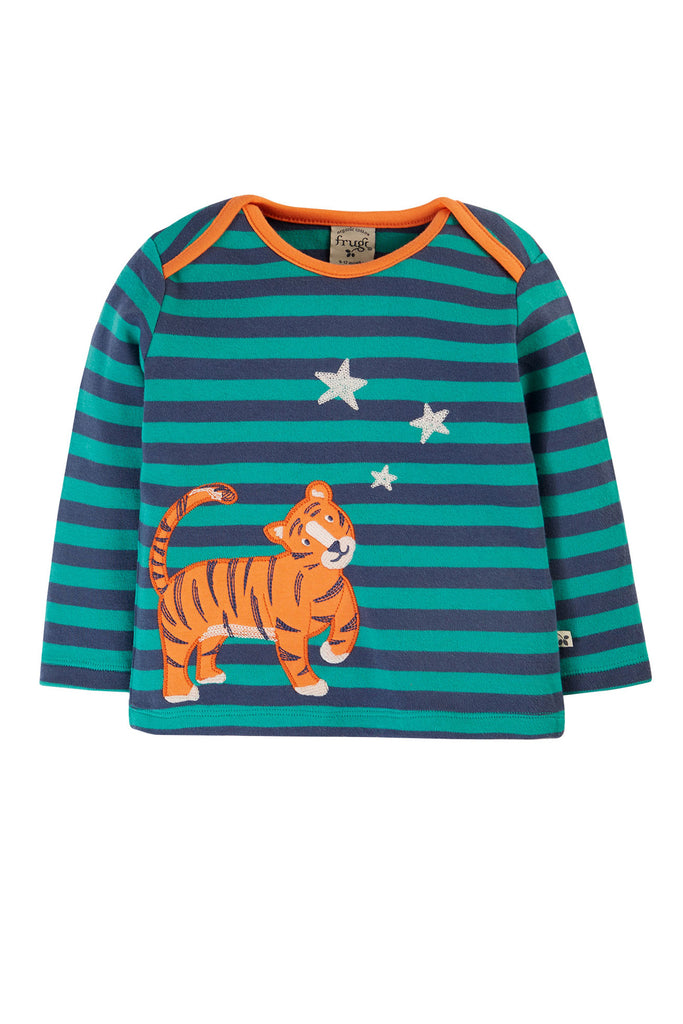 Frugi Bobby Iguana Stripe Tiger Applique Top