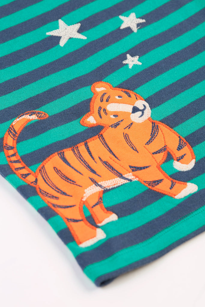 Frugi Bobby Iguana Stripe Tiger Applique Top