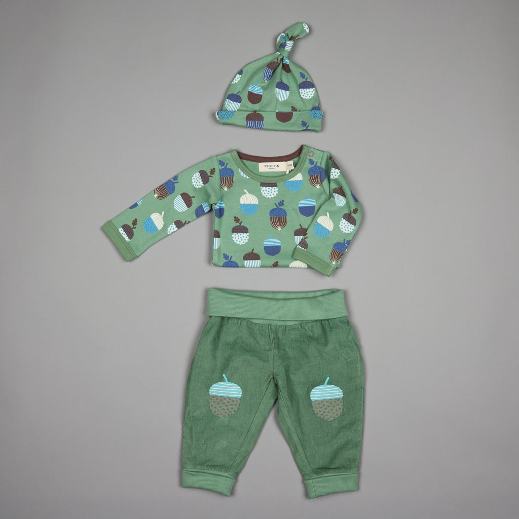 Pigeon Organics Lond Sleeve Tshirt AOP Acorns Green