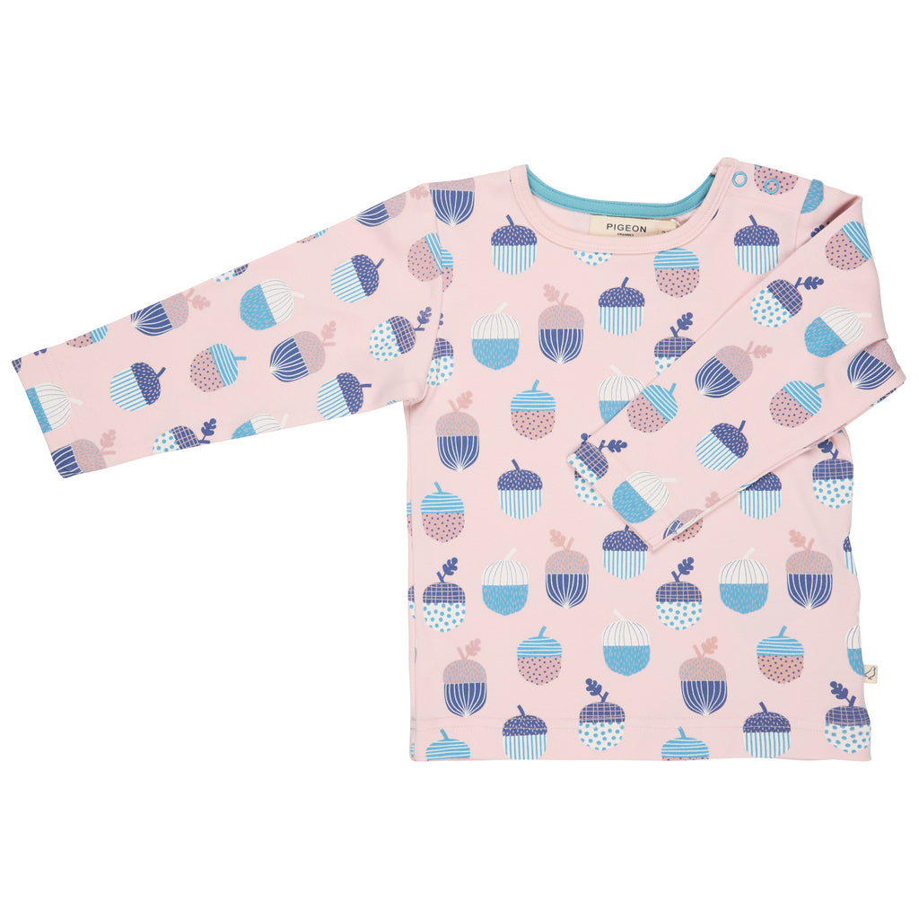 Pigeon Organic LS Tshirt AOP Acorns pink