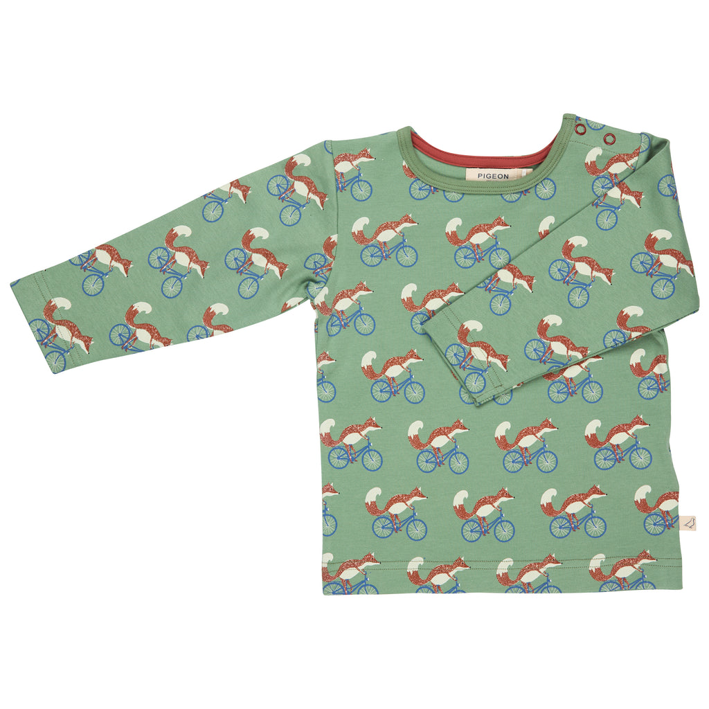 Pigeon Organics Long Sleeve Tshirt AOP Cycling Fox Green