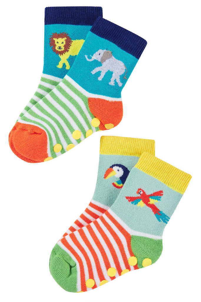 Frugi Grippy Socks 2 Pack Jungle Multipack