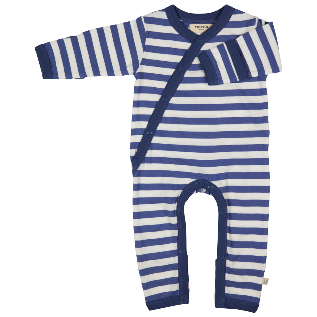 Kimono Romper Breton Stripe Dusty Blue/white