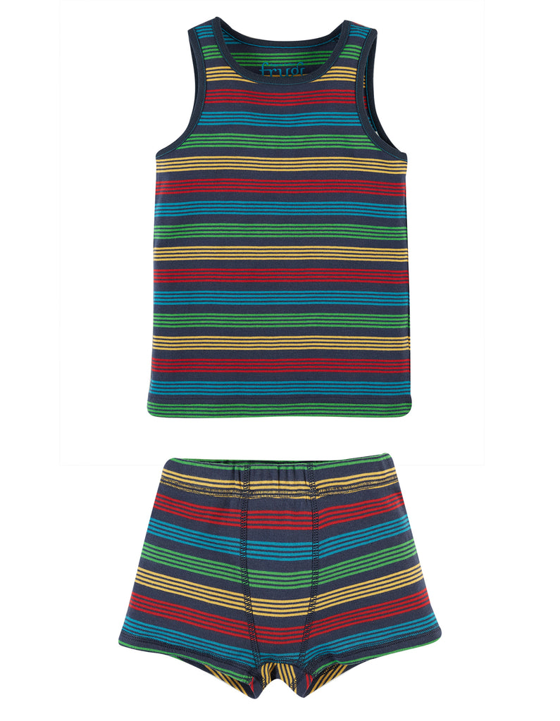 Frugi vest and boxer 2 pack Tobermory Rainbow stripe