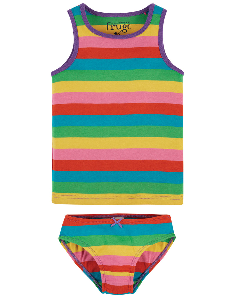 Frugi Vest and Brief 2 pack Foxglove Rainbow stripe