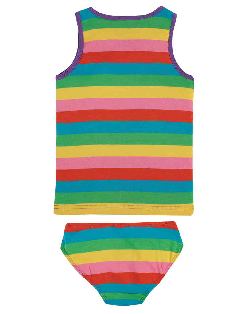Frugi Vest and Brief 2 pack Foxglove Rainbow stripe