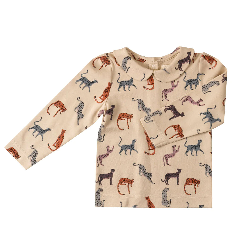 Pigeon Organics Peter Pan Collar Blouse (AOP) Leopard Pumice