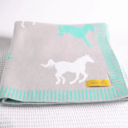 BabyBoo Blanket Mint White Horses