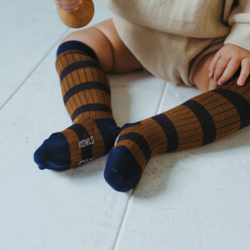 Kidwild Rib knit Knee Socks Toffee Stripe