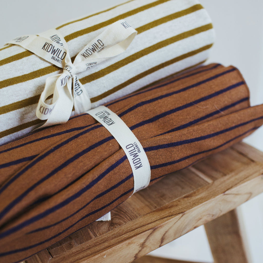 Kidwild Swaddle Blanket  Almond  and Toffee Stripe