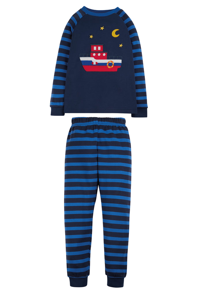 Frugi Navigator Long Johns PJ's Cobalt Indigo Stripe/ Boat