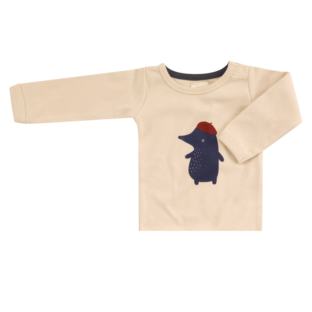 Pigeon Organic t-shirt single print mole red beret