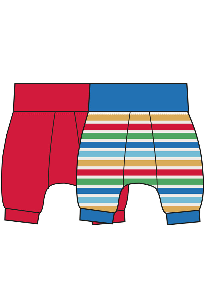 Frugi Shallot Shorts 2 Pack Colalt Rainbow Stripe/Red