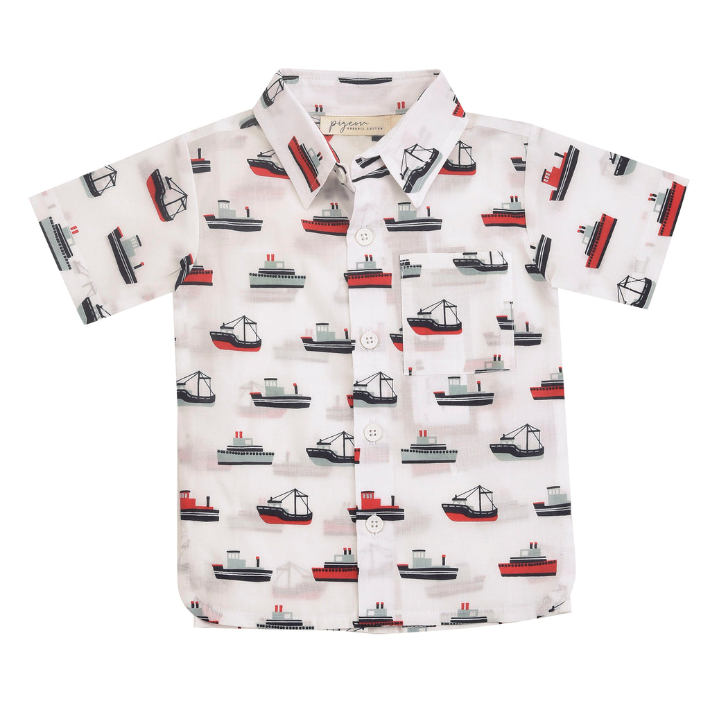 Summer woven shirt - Boats, red