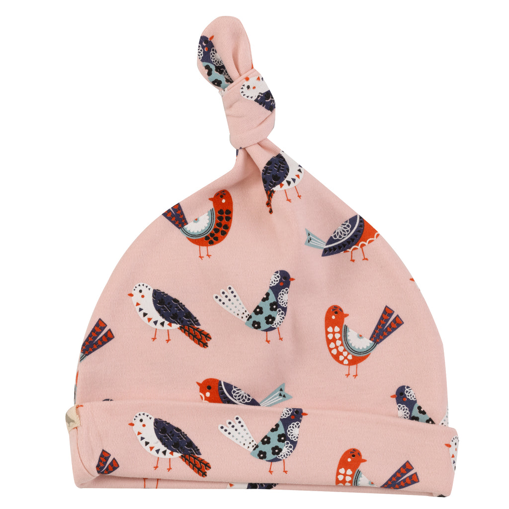 Pigeon Organics Knotted Hat (AOP)  Birds Pink