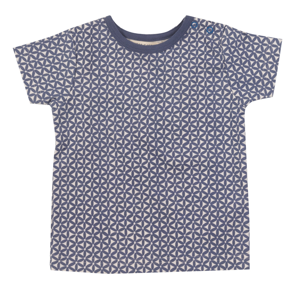 Pigeon Organic  SS T shirt AOP Block Print Blue