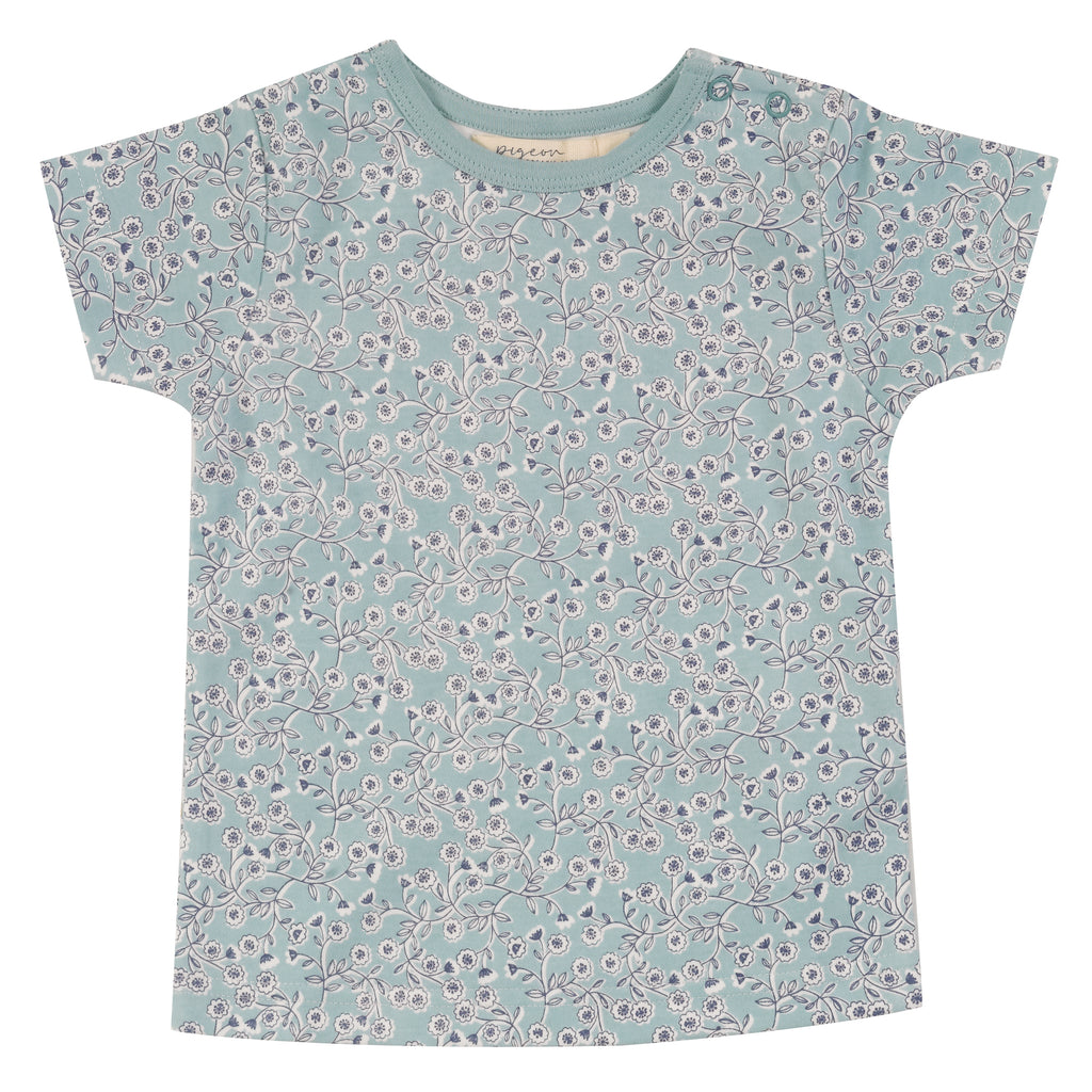 Pigeon Organic  SS T shirt AOP Blossom Turquoise