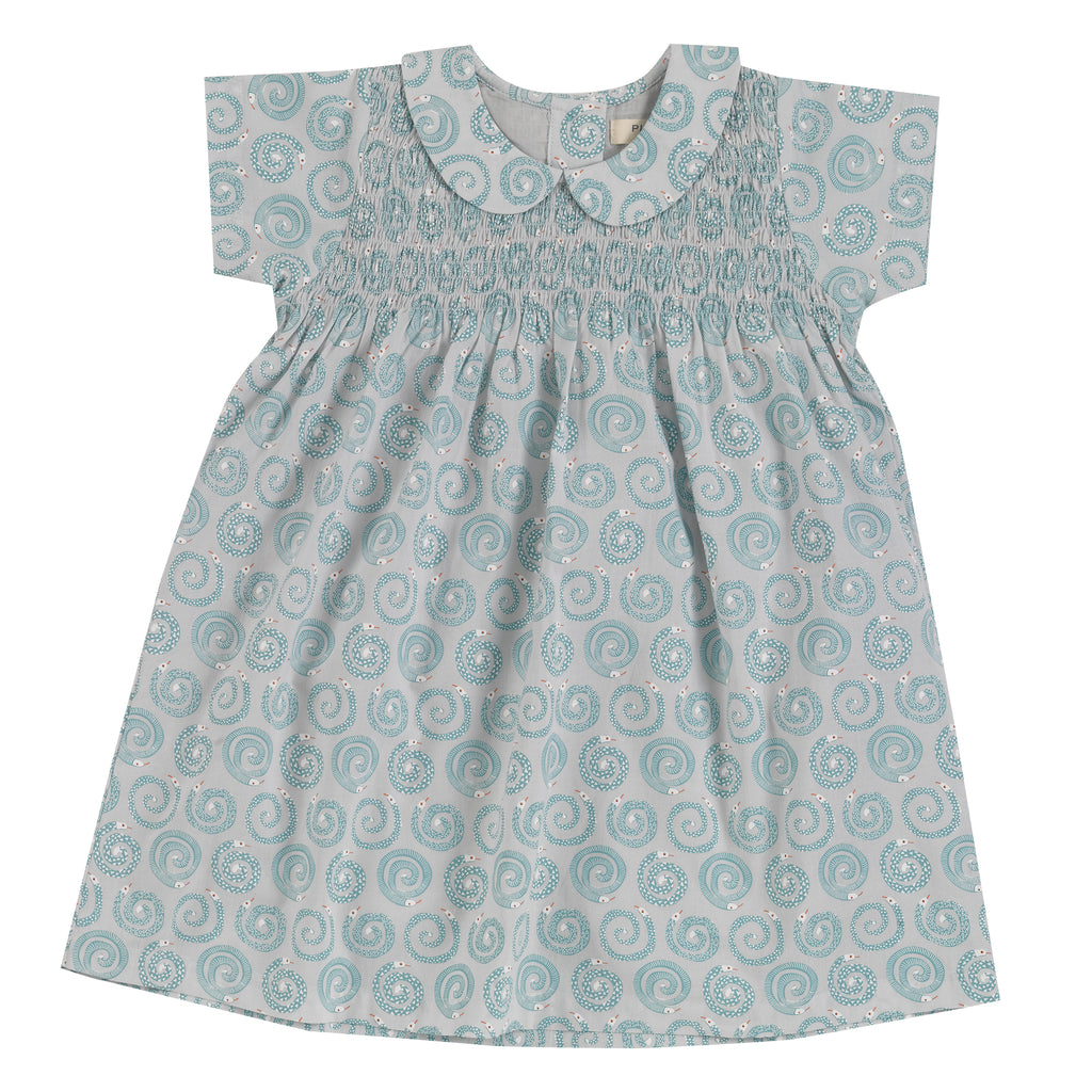 Pigeon Organics Smock Peter Pan Collar Dress Snakes Turquoise