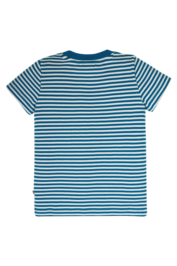 Frugi Sid Applique T-shirt Lough Blue Stripe / Husky