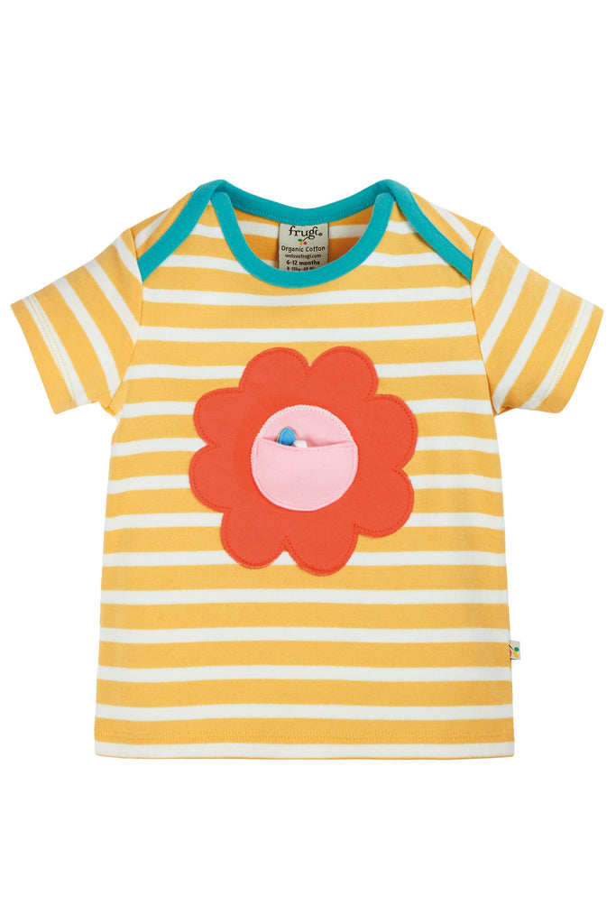 Frugi Bobster Interactive T Shirt Bumblebee stripe Flower