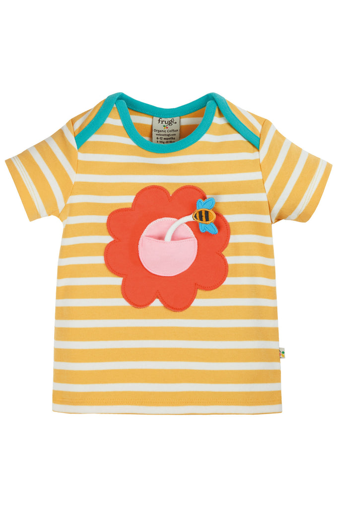 Frugi Bobster Interactive T Shirt Bumblebee stripe Flower