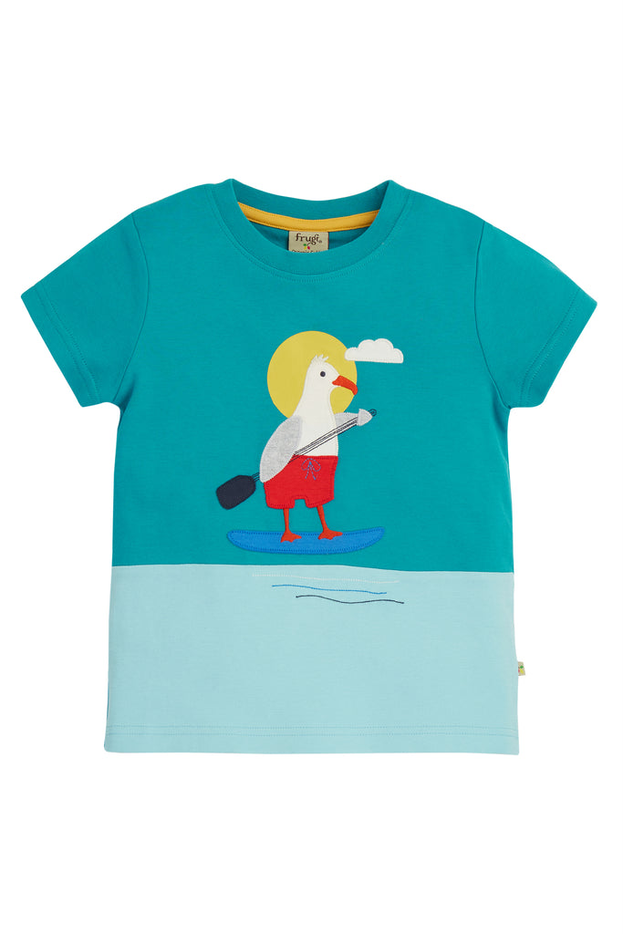 Frugi Penryn Panel T-Shirt, Camper Blue/Seagull